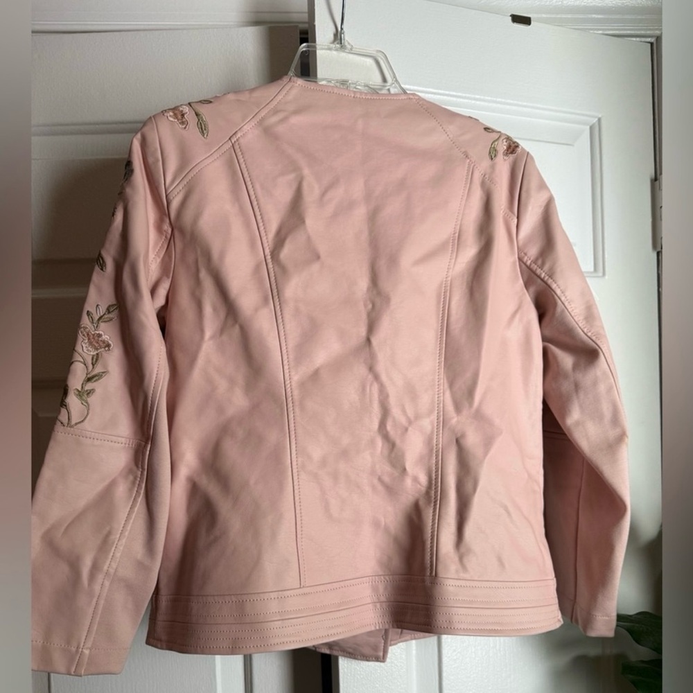 Embroidered Blush Pink Women's Faux Leather Jacket Sz M Moto Boho Baddie Rocker - Picture 7 of 10